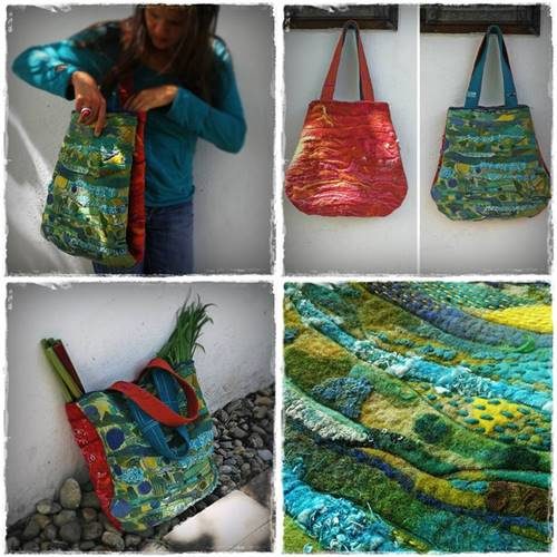 Tasche filzen mit Sticklinien - Tasche-mosaik
